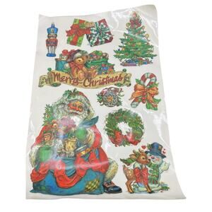 🎄 Retro Christmas Window Clings Sticker Set Santa Wreath Tree 90s Holiday Decor
